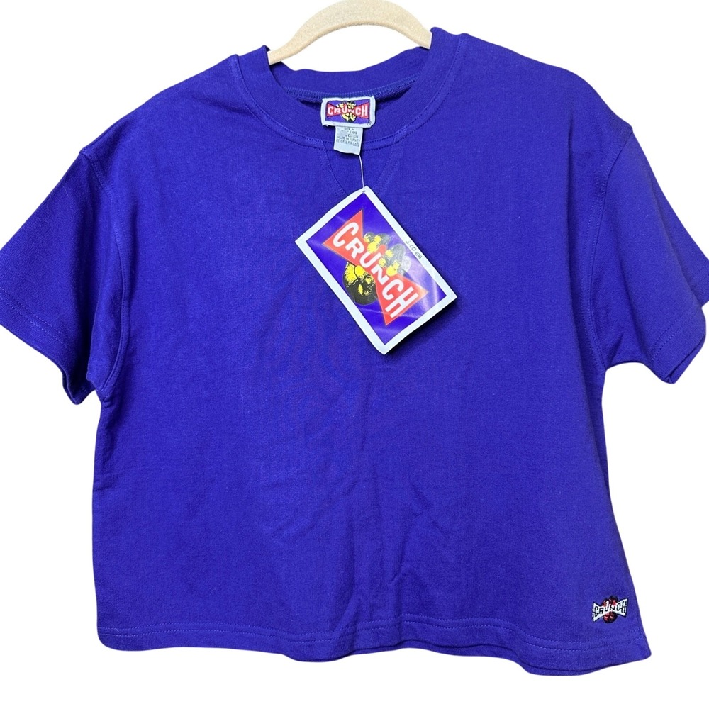 VTG NWT CRUNCH Purple Crew Neck Short Sleeve Cropped T Shirt Women's M Cotton